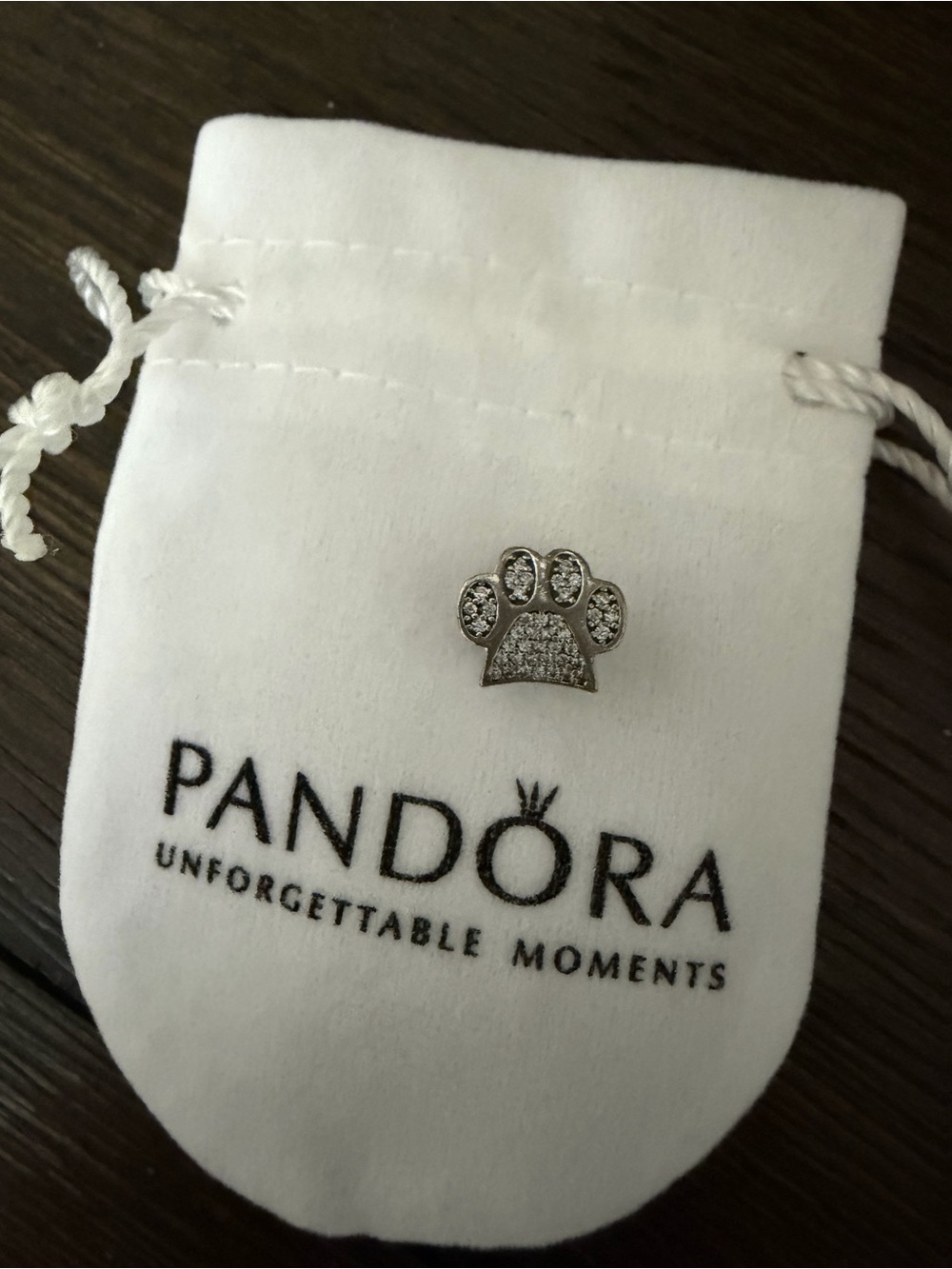 Pandora Silver Paw Print charm with Clear Stones